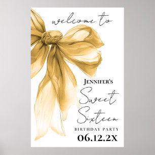Affiche Bienvenue Gold Bow Coquette Script Sweet 16