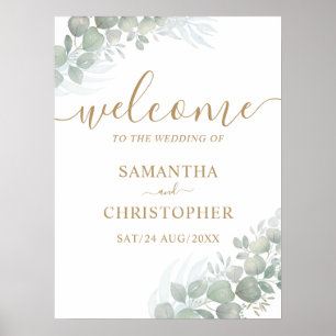 Affiche Bienvenue Gold Calligraphy & Eucalyptus Mariage Fo