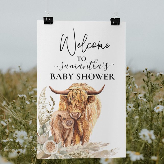 Affiche Bienvenue Highland Cow Calf Baby shower Boho (Créateur téléchargé)