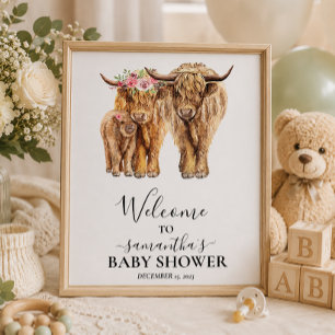 Affiche Bienvenue Highland Cow Couple Baby Shower