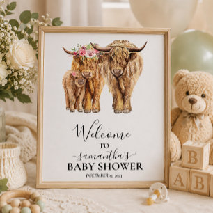 Affiche Bienvenue Highland Cow Couples Baby shower