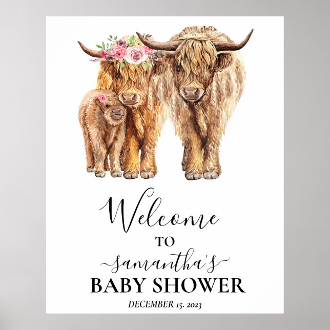 Affiche Bienvenue Highland Cow Couples Baby shower (Devant)
