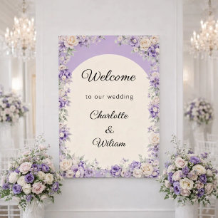 Affiche Bienvenue lavande champagne crème de mariage