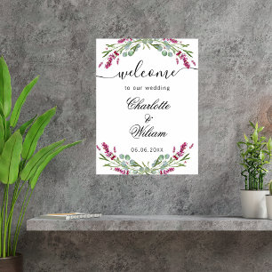 Affiche Bienvenue lavande rose eucalyptus verdure