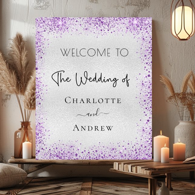 Affiche Bienvenue mariage argent lavande scintille (Créateur téléchargé)