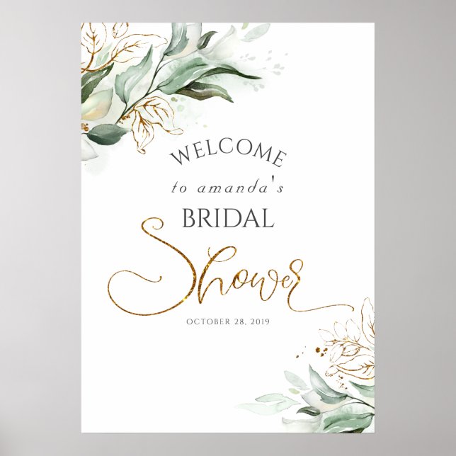 Affiche Bienvenue Mariage / Baby Shower Feuillage Doré (Devant)