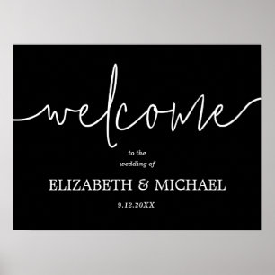 Affiche Bienvenue Mariage Calligraphie Noir et Blanc