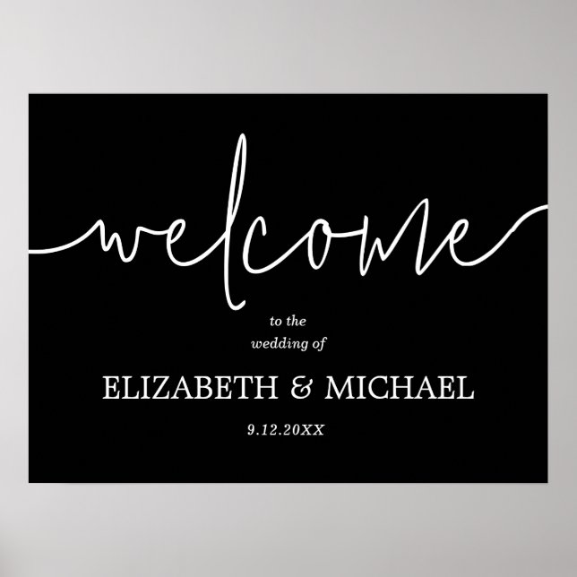 Affiche Bienvenue Mariage Calligraphie Noir et Blanc  (Devant)