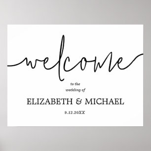 Affiche Bienvenue Mariage de calligraphie noir et blanc