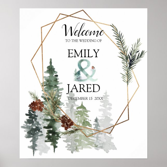 Affiche Bienvenue Mariage de forêt de Noël (Devant)