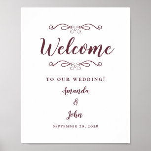 Affiche Bienvenue Mariage Élégant Chic Calligraphie Bourgo