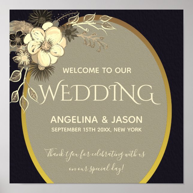 Affiche Bienvenue Mariage Noir Chic (Devant)