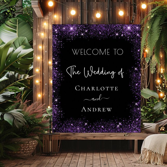 Affiche Bienvenue mariage noir violet paillettes (Créateur téléchargé)