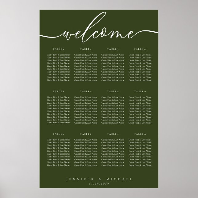Affiche Bienvenue Mariage Table Assise Vert Olive (Devant)