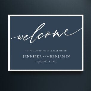Affiche bienvenue    Marine Blue Calligraphy Simple Mariag