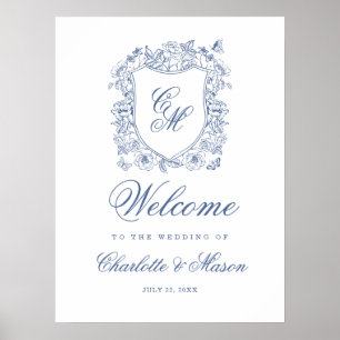 Affiche Bienvenue Monogramme de Mariage à Crête Florale Vi