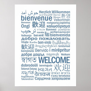 Affiche Bienvenue multilingue bleu pâle