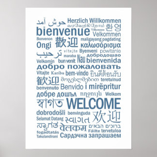 Affiche Bienvenue multilingue bleu pâle