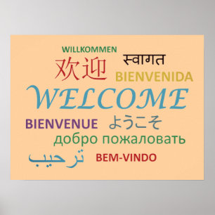 Affiche Bienvenue multilingue coloré
