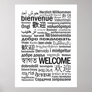 Affiche Bienvenue multilingue noir et blanc