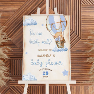 Affiche Bienvenue Ourson Bleu Montgolfière et Nuages
