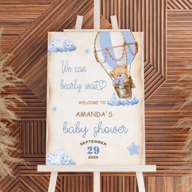 Affiche Bienvenue Ourson Bleu Montgolfière et Nuages (Créateur téléchargé)