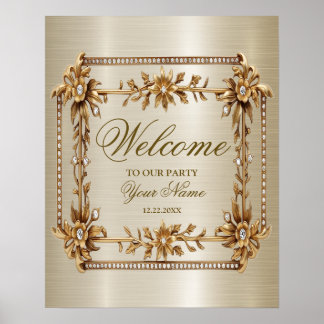 Affiche Bienvenue Partie Golden Ornate Rectangle Dimanche