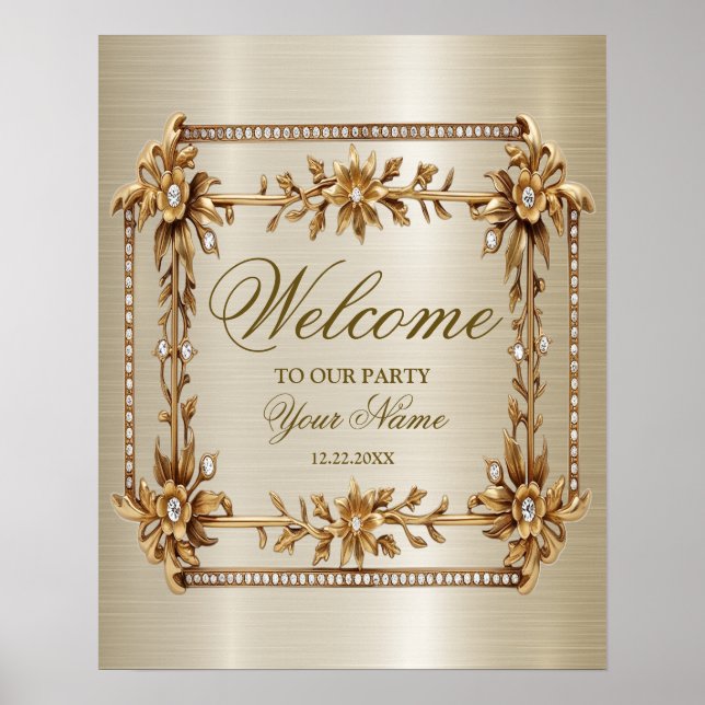Affiche Bienvenue Partie Golden Ornate Rectangle Dimanche (Devant)