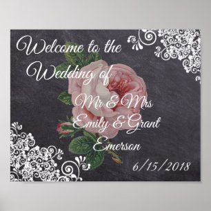 Affiche Bienvenue personnalisé au Mariage du Rose Chalkboa