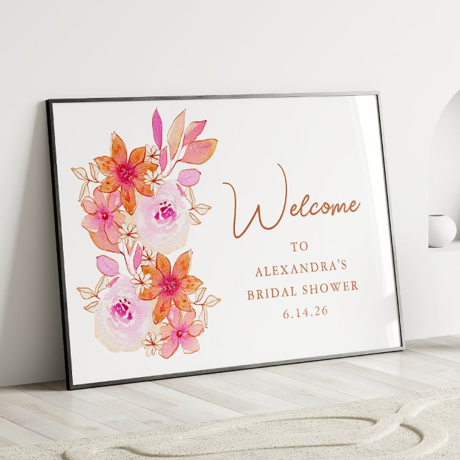 Affiche Bienvenue personnalisée Bohème Fleurs Rose Orange  (Créateur téléchargé)