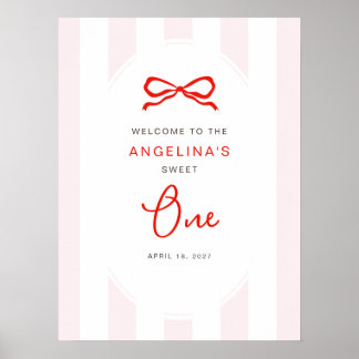 Affiche Bienvenue Petit Chéri 1er Anniversaire Rose Rouge 