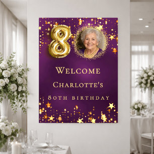 Affiche Bienvenue photo étoiles dorées violettes 80e anniv