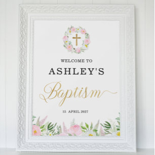 Affiche Bienvenue Pink Gold Girl Baptism