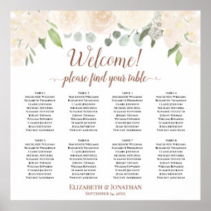 Affiche Bienvenue ! Plan de table à 8 tables Roses pêche r