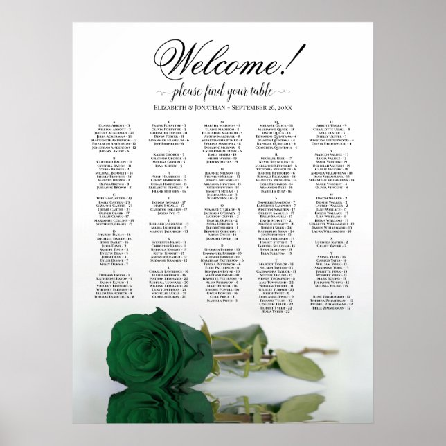 Affiche Bienvenue ! Plan de table alphabétique Emerald Ros (Devant)