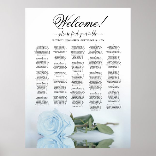 Affiche Bienvenue ! Plan de table alphabétique Rose Bleu P (Devant)