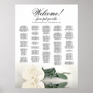 Affiche Bienvenue ! Plan de table alphabétique White Rose
