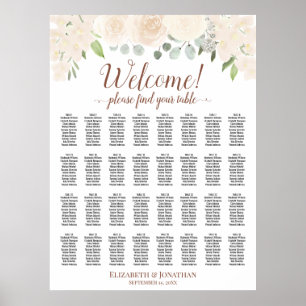 Affiche Bienvenue ! Plan de table aux 32 tables Fleur Pêch