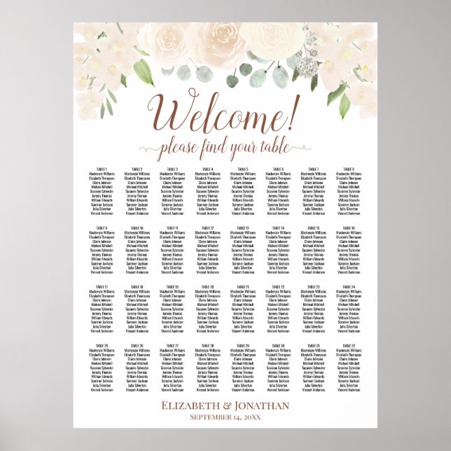 Affiche Bienvenue ! Plan de table aux 32 tables Fleur Pêch (Devant)