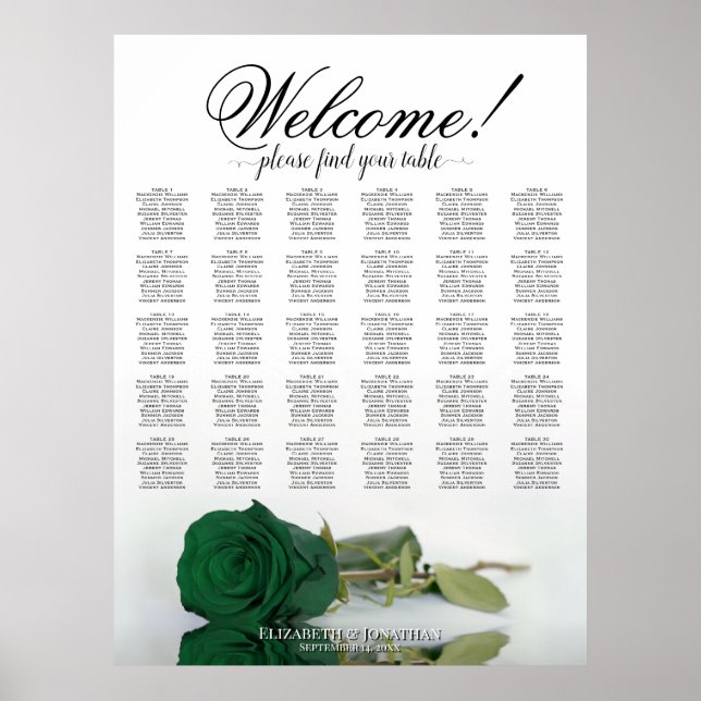 Affiche Bienvenue ! Plan de table Émeraude Vert Rose pour  (Devant)