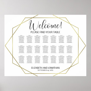Affiche Bienvenue ! Plan de table géométrique or 21 tables