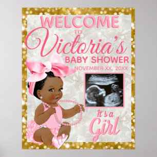 Affiche Bienvenue pour bébé fille ethnique rose Photo Baby