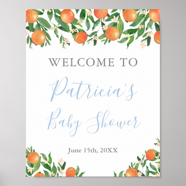 Affiche Bienvenue pour bébé garçon Citrus Oranges Douche (Devant)