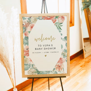 Affiche Bienvenue pour bébé VERA avec verdure et fleurs de