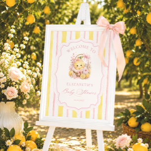 Affiche Bienvenue pour la Baby Shower Fille aux Rayures de