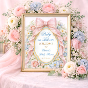 Affiche Bienvenue pour la Baby Shower Fleur Rose Bébé en F