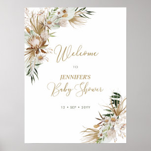 Affiche Bienvenue pour la fête prénatale Boho/Bohème Or