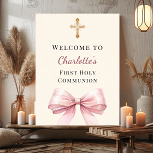 Affiche Bienvenue pour la première communion avec un nœud