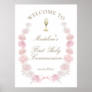 Affiche Bienvenue pour la Première Communion en roses peon
