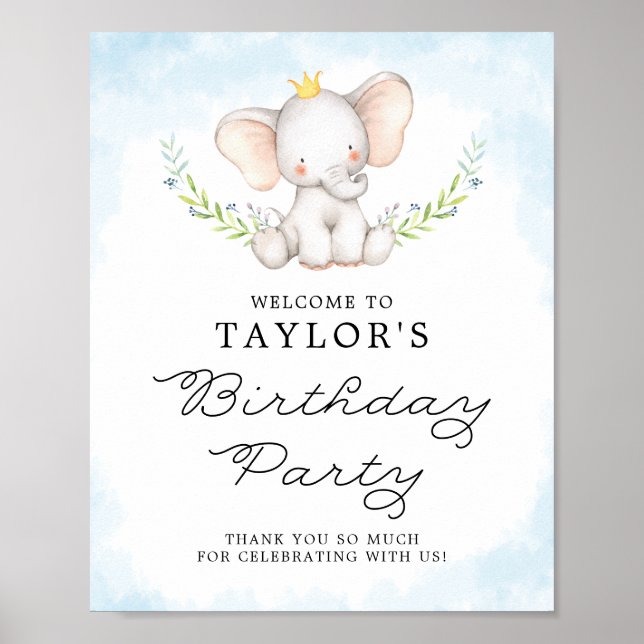 Affiche Bienvenue pour l'anniversaire de bébé éléphant à l (Devant)